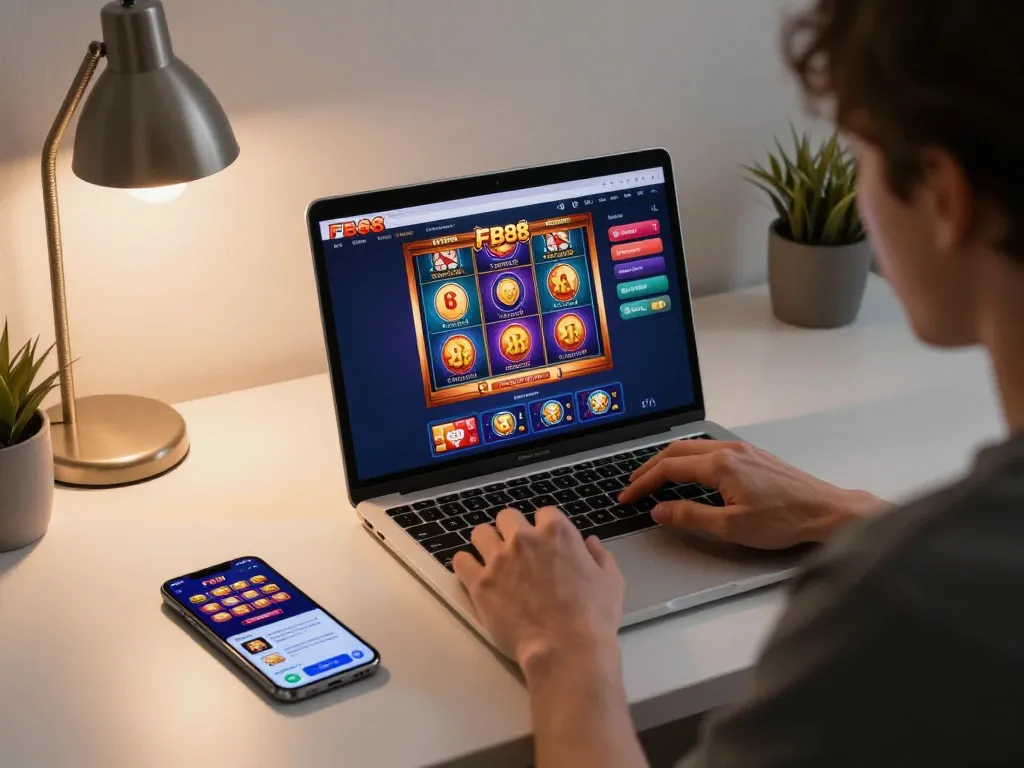 Engage with FB88's exciting online gaming experience at home using a laptop.