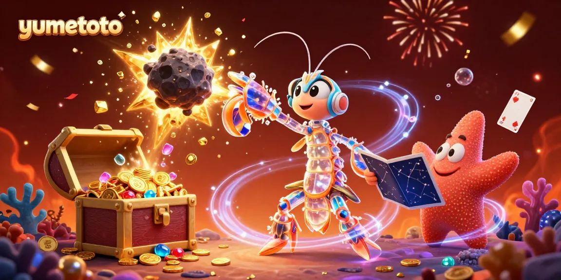 Experience excitement with yumetoto as the mantis shrimp battles an asteroid, showering gems and coins.