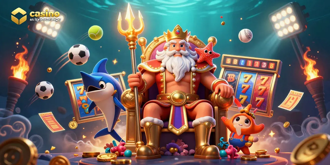 Vivez l'excitation d'un casino en ligne sans wager avec Neptune entouré d'éléments de jeu vibrant.