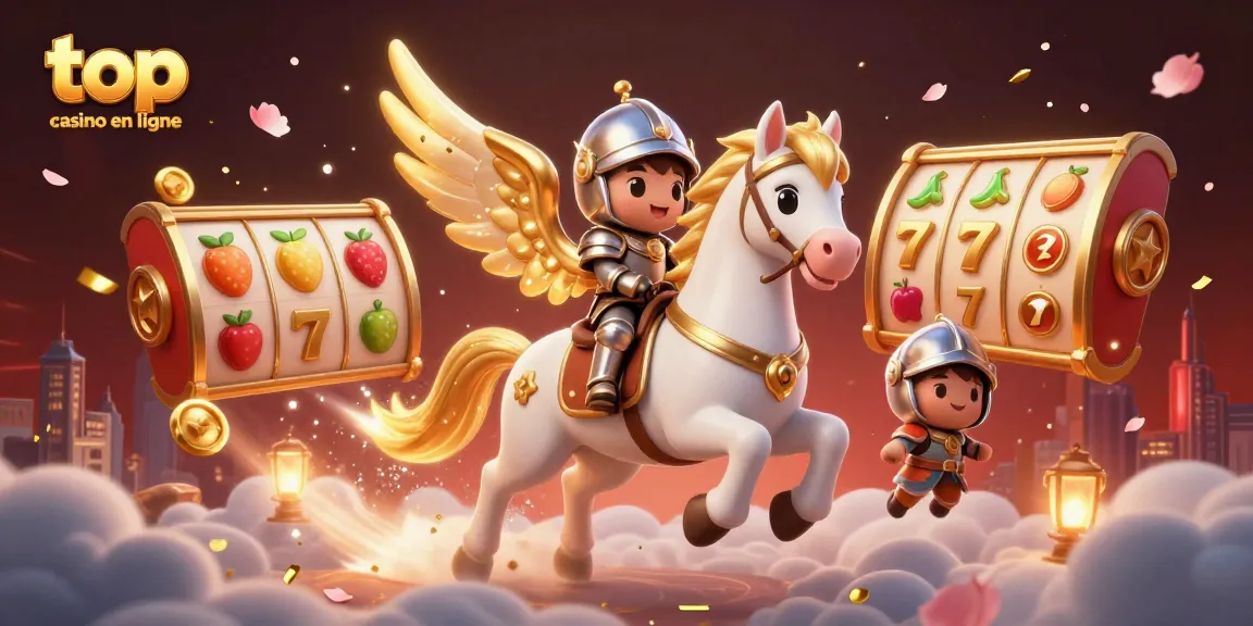 Syntaxe des jeux d'argent au top casino en ligne avec un cheval magique et des symboles chanceux flottants.