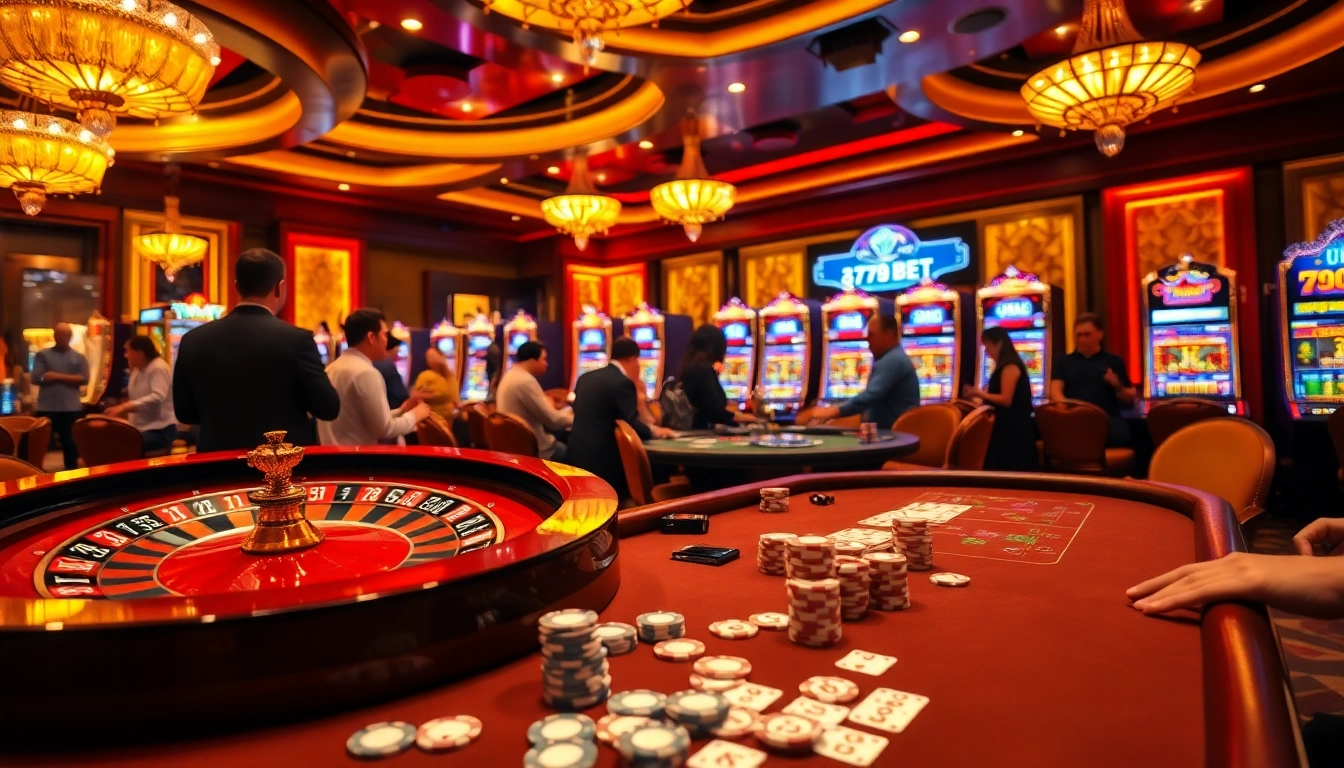 Excited players engage with roulette and poker at 789BET có uy tín không casino, showcasing exciting gaming.