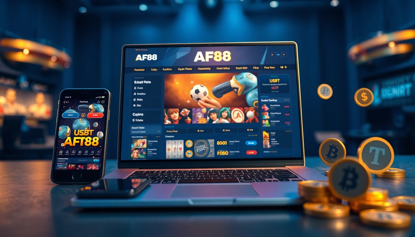 AF88 online gaming interface showcasing sports and casino betting options in a luxurious setting.
