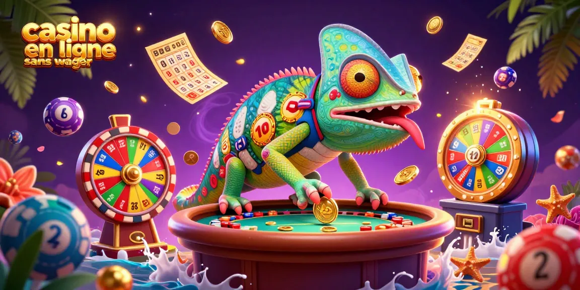 Jouer au casino en ligne sans wager avec un caméléon coloré et des éléments de casino dynamiques