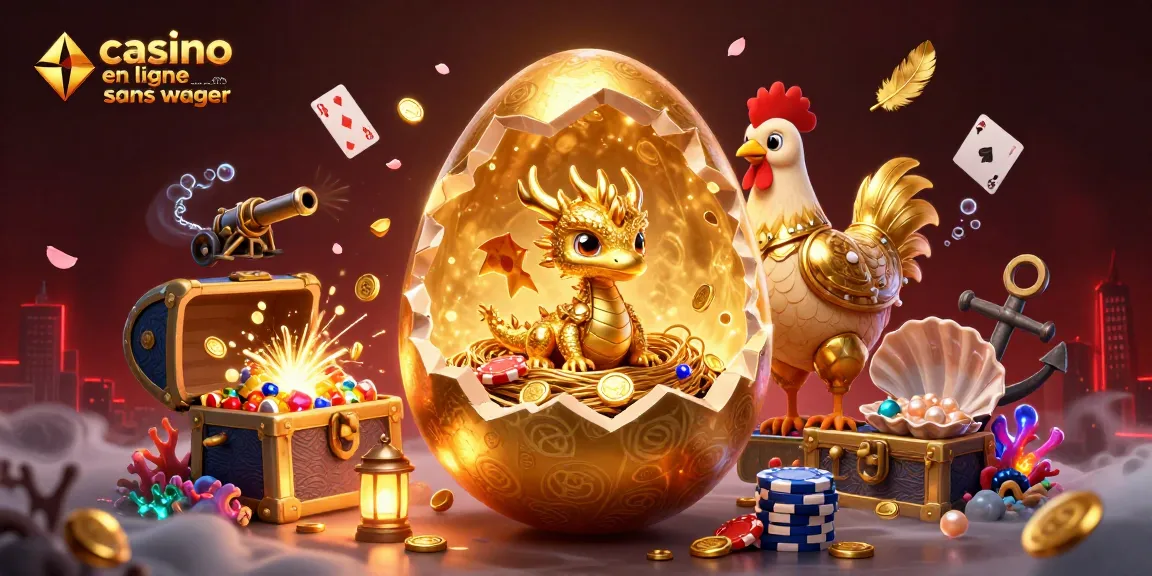 Images captivantes de casino en ligne sans wager avec un dragon doré jouant parmi des jetons de poker.