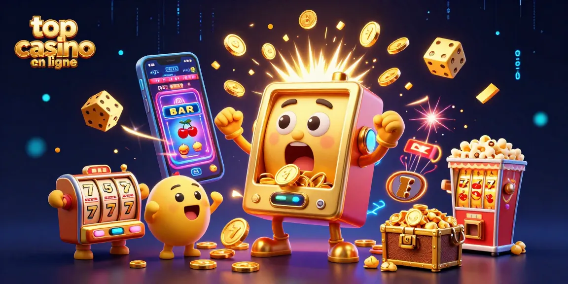 Faites le plein de gains aux top casino en ligne avec cette illustration dynamique de machines à sous et éléments de jeu.