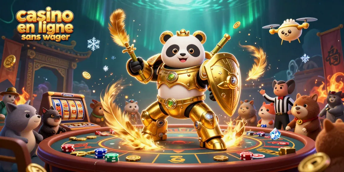 Jouer dans un casino en ligne sans wager avec un panda doré dans un robot de combat.