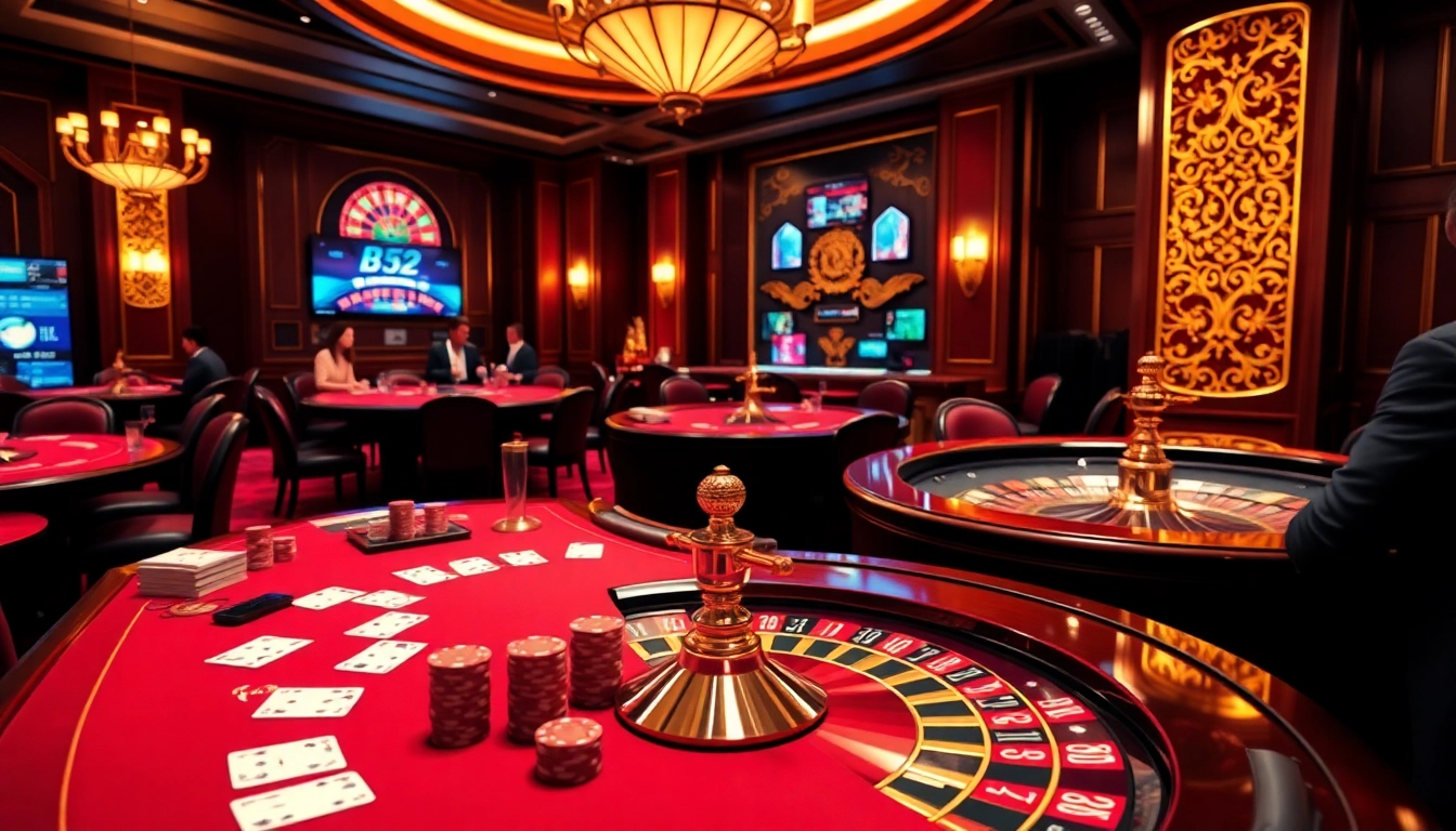 Experience the excitement of Cổng game B52 at a luxury casino table with professional gaming action.