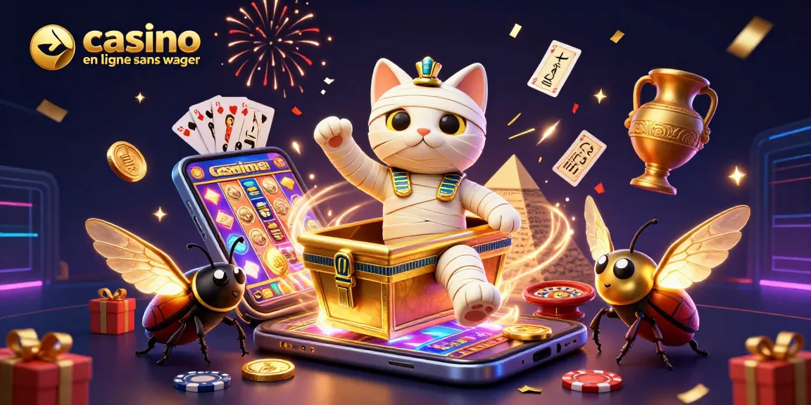 Jouer dans un casino en ligne sans wager avec un chat momie égyptien et des cartes anciennes.