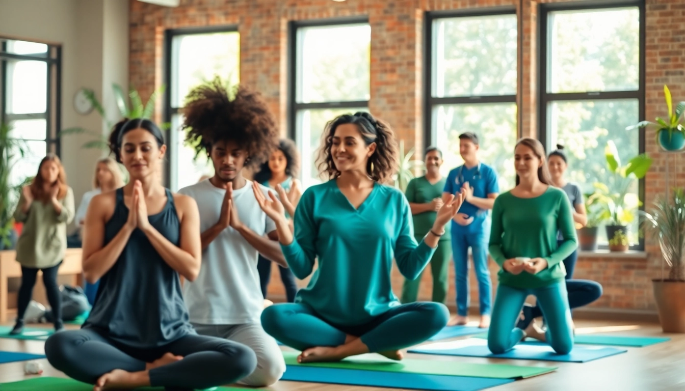 Engaging community activities promoting Health through wellness practices in a bright, vibrant environment.