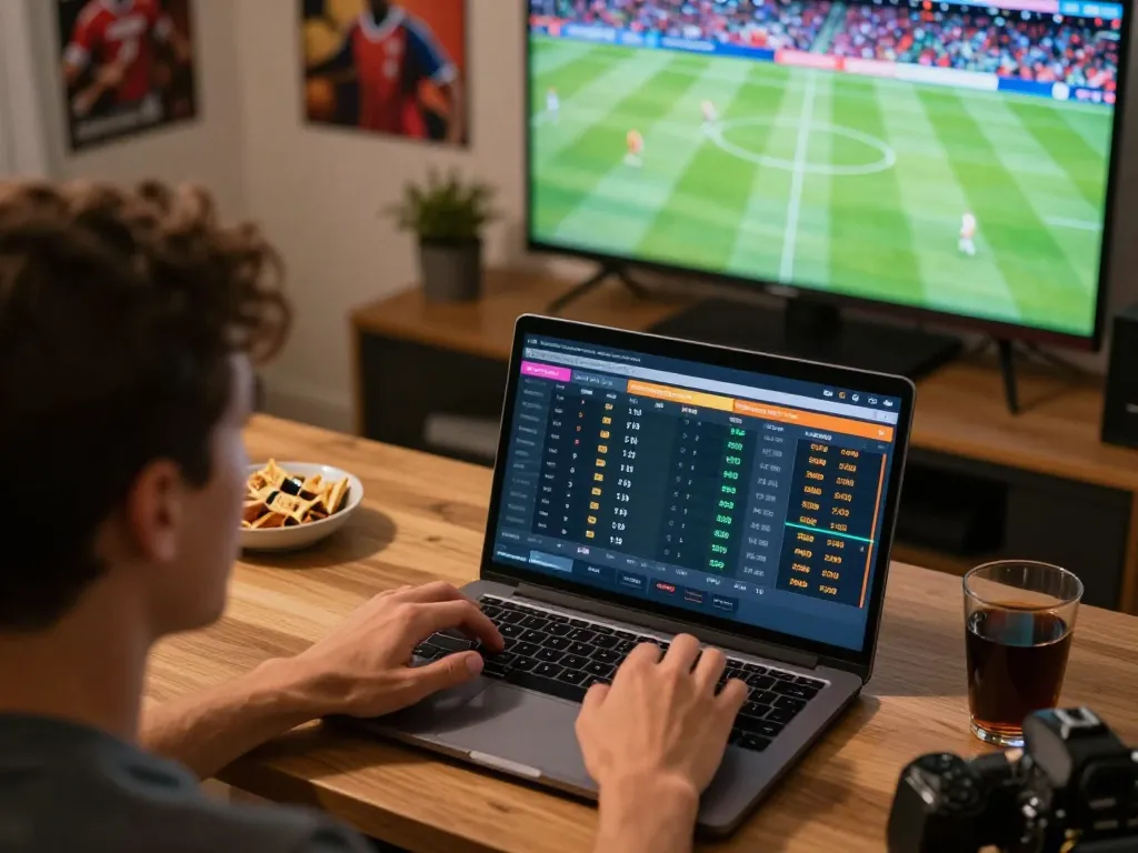 Engaging user placing bets through okwintv bóng đá online sports betting interface while watching live football.