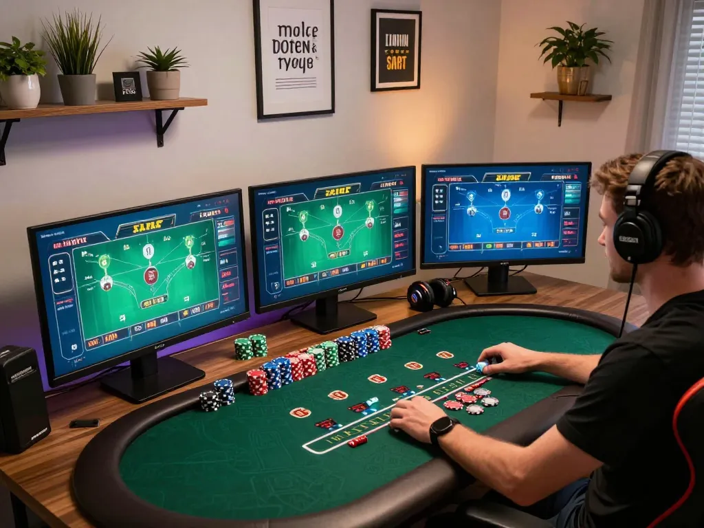 MAY88 player enjoying live blackjack gameplay in an upscale online gaming setup