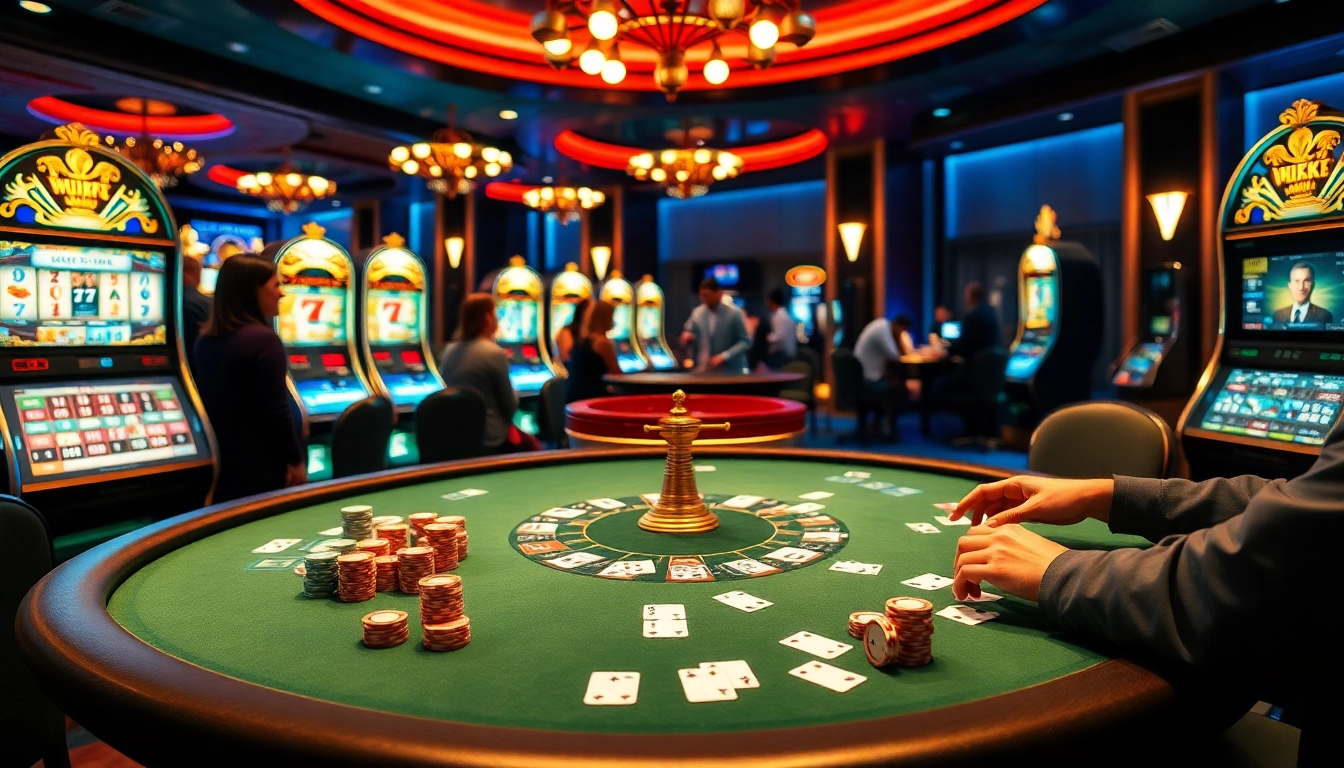 Go8 casino experience featuring vibrant roulette, poker tables, and engaging slot machines.