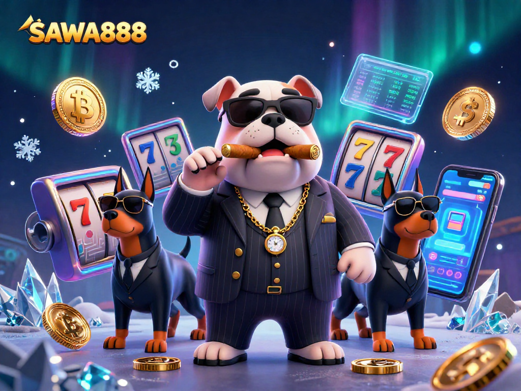 Engage with SAWA888's thrilling slots scene featuring a bulldog mobster and his bodyguards.