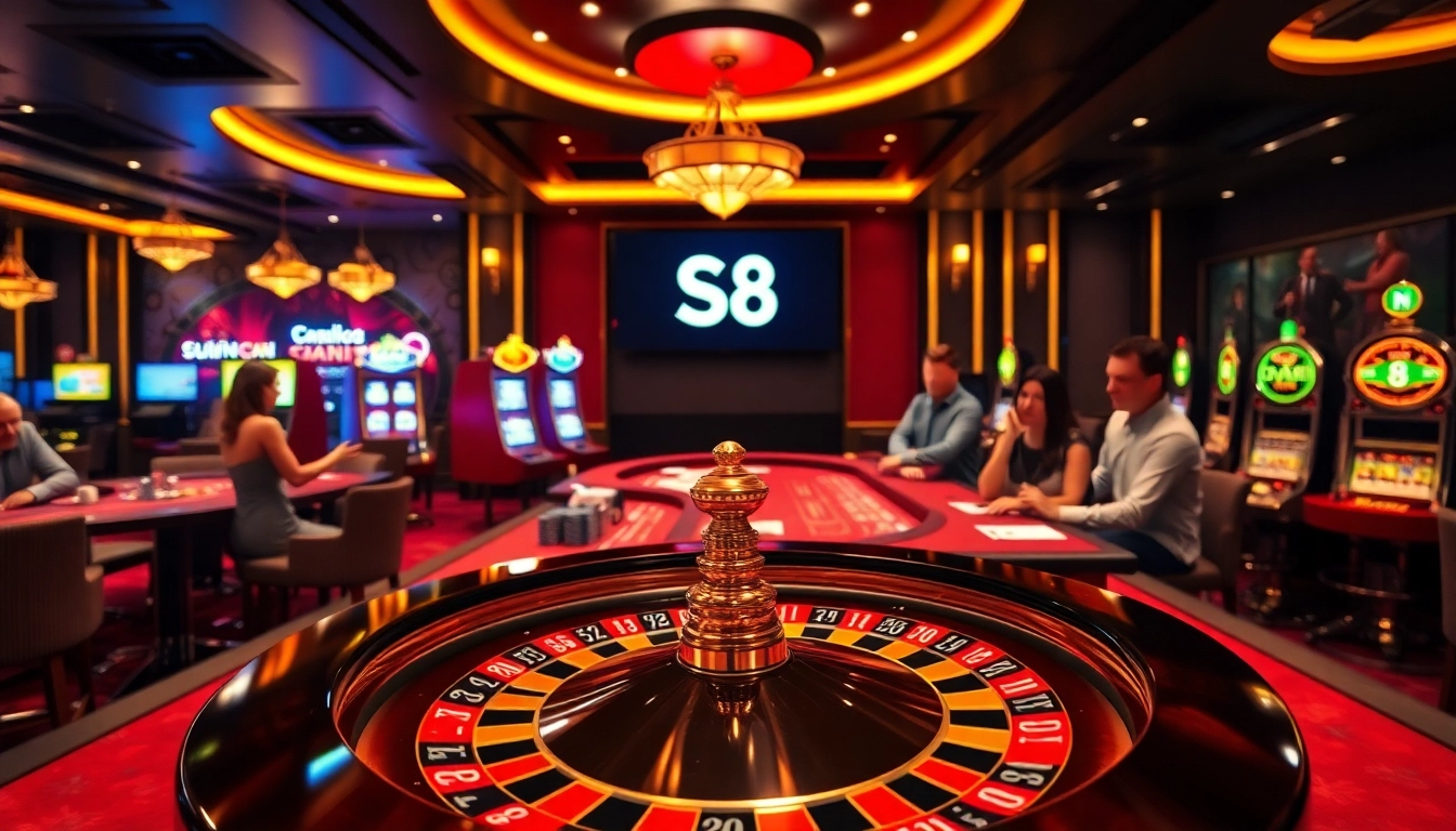 S8 casino table displaying vibrant poker chips and cards, showcasing exciting gambling action.