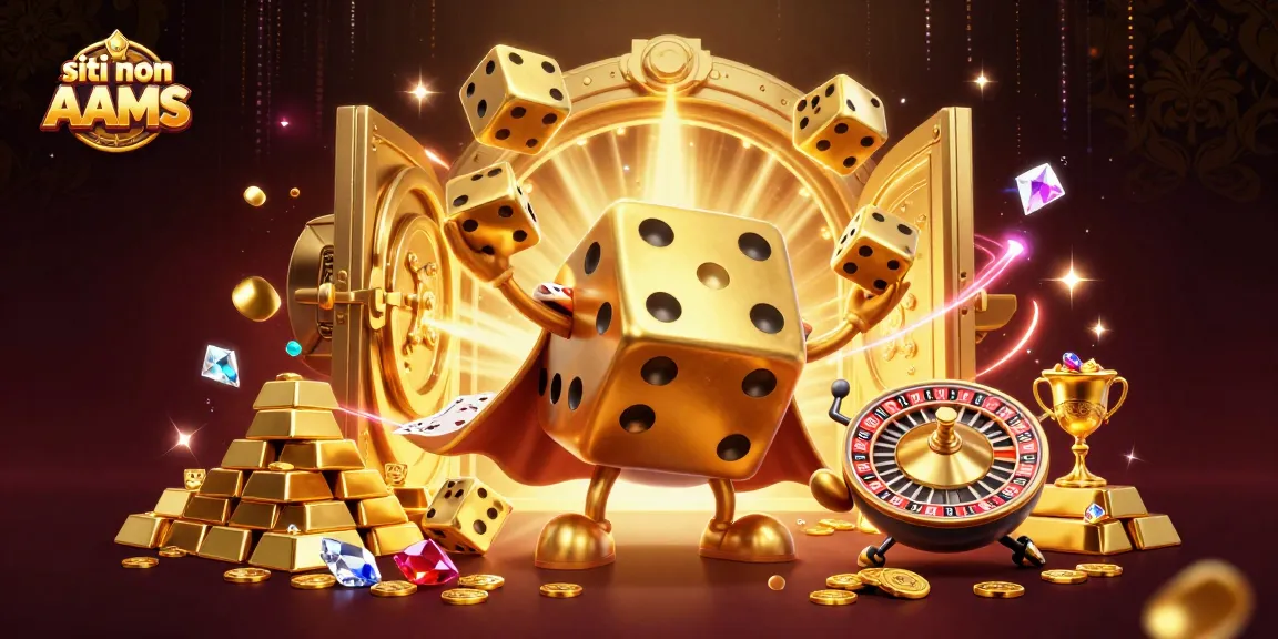 Gioca nei siti non AAMS con il nostro golem di dadi d'oro in un'illustrazione accattivante.