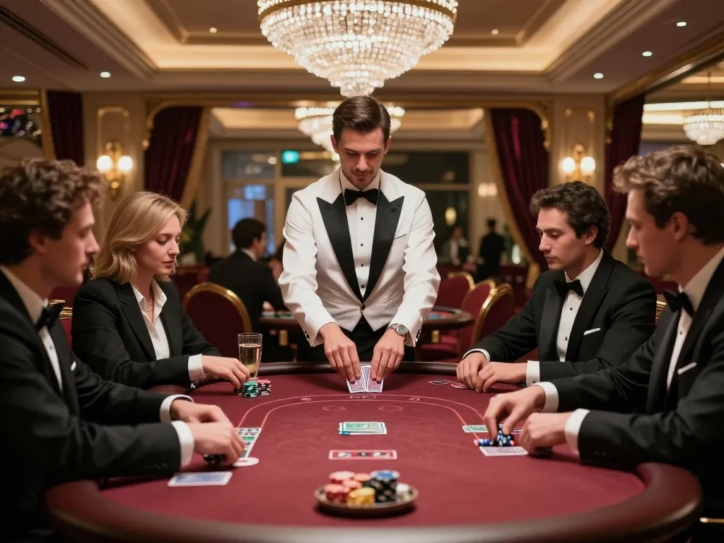 Engaged players in a high-stakes poker game at a luxurious casino, experiencing viral4d excitement.