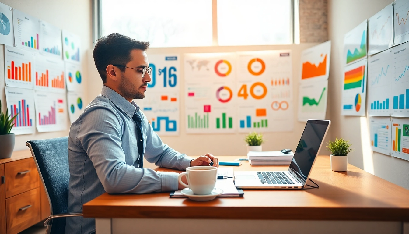 PMP exam support with a project manager studying in a vibrant, organized office.