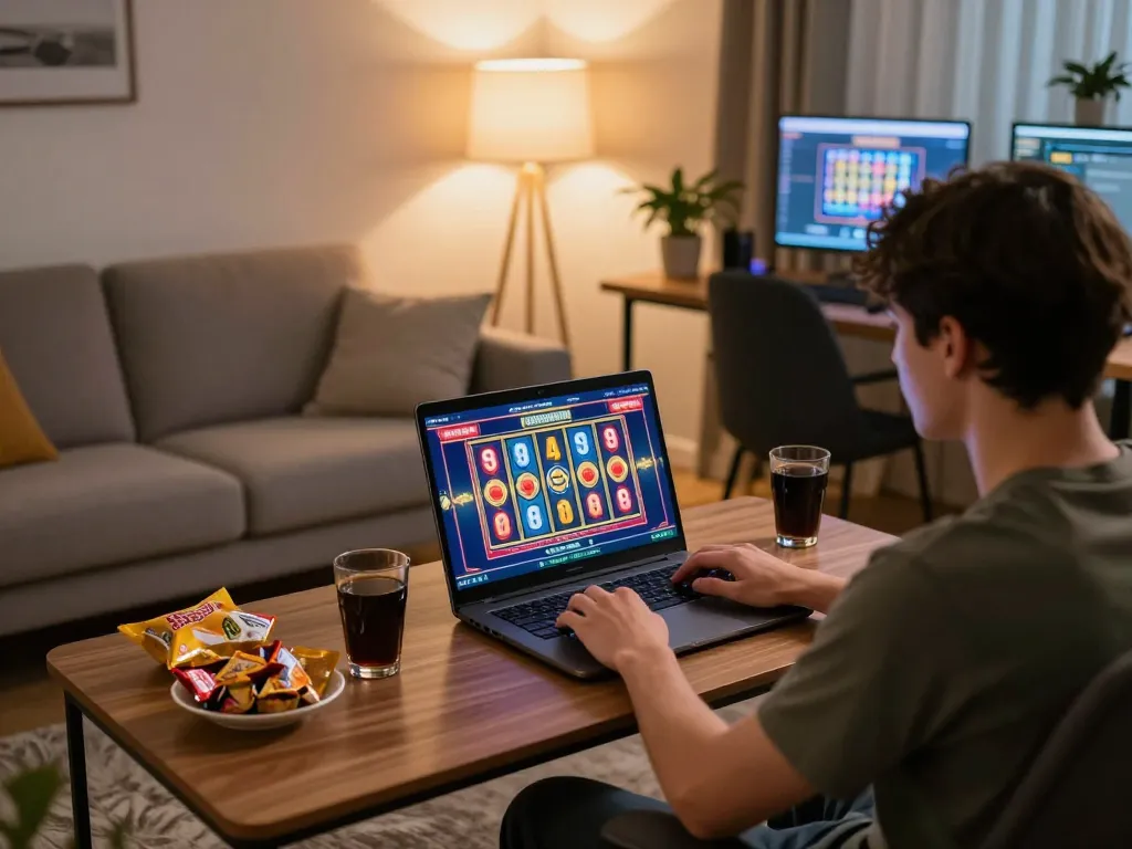Player enjoying sites not on gamstop on a modern laptop while relaxing at home