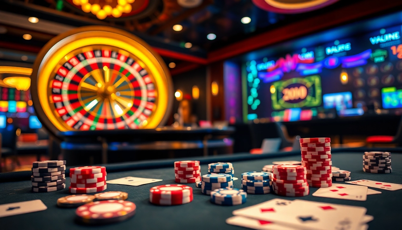 Experience the excitement of winning at ARESGACOR with a lively casino scene featuring poker chips and roulette wheels.
