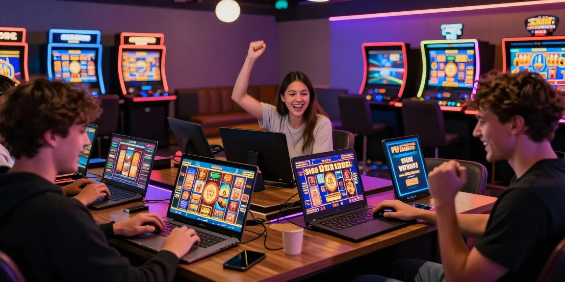 Exciting garuda303 slot gaming scene with players celebrating wins in a modern digital casino.