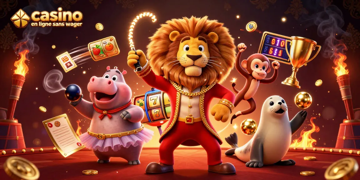 Découvrez une scène dynamique de casino en ligne sans wager avec des personnages colorés et des éléments de jeu captivants.