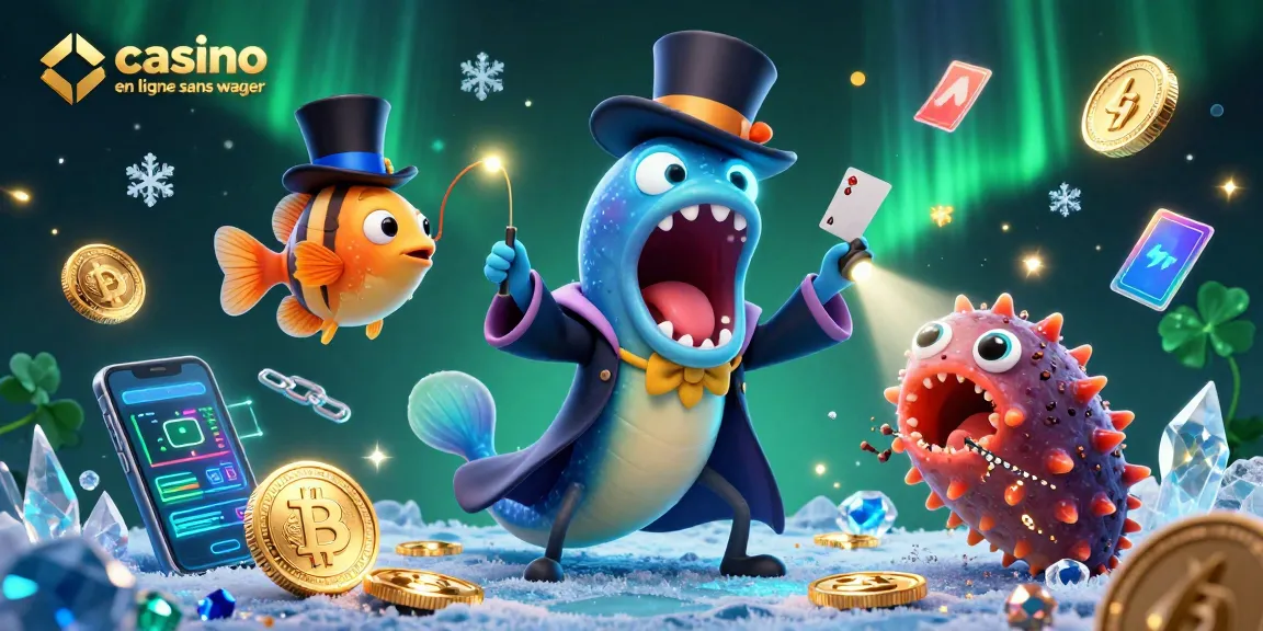 Illustration animée mettant en avant le casino en ligne sans wager, avec des créatures marines en magie.