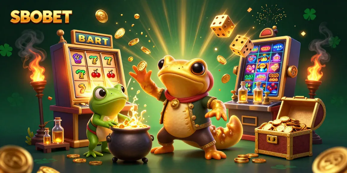 SBOBET players enjoying a vibrant online gaming experience with golden themes and casino elements