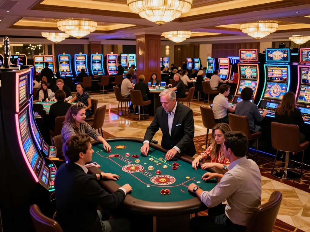 Thabet casino scene showcasing players enjoying blackjack and roulette at a luxurious gaming table
