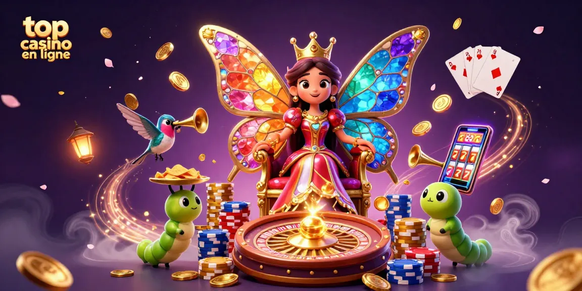 Évaluez les meilleurs casinos en ligne avec cette illustration dynamique représentant des éléments de jeu captivants.