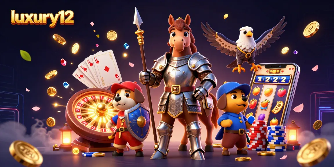 Experience gaming thrills with luxury12 in this vibrant 3D casino illustration featuring knights and coins.