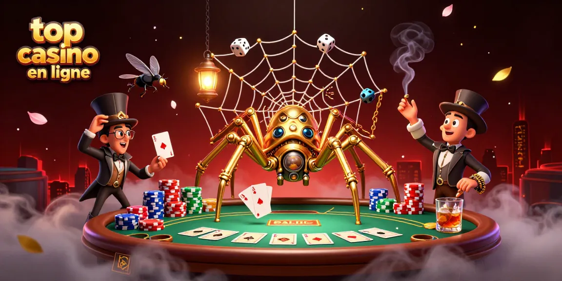 Attraper des dés perdants dans un top casino en ligne avec une araignée steampunk en or.