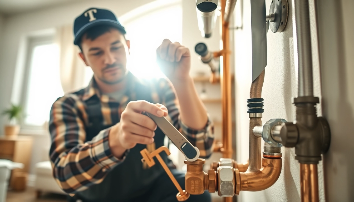 Plumber performing whole house repiping services Clearwater FL with professionalism in a well-lit home.