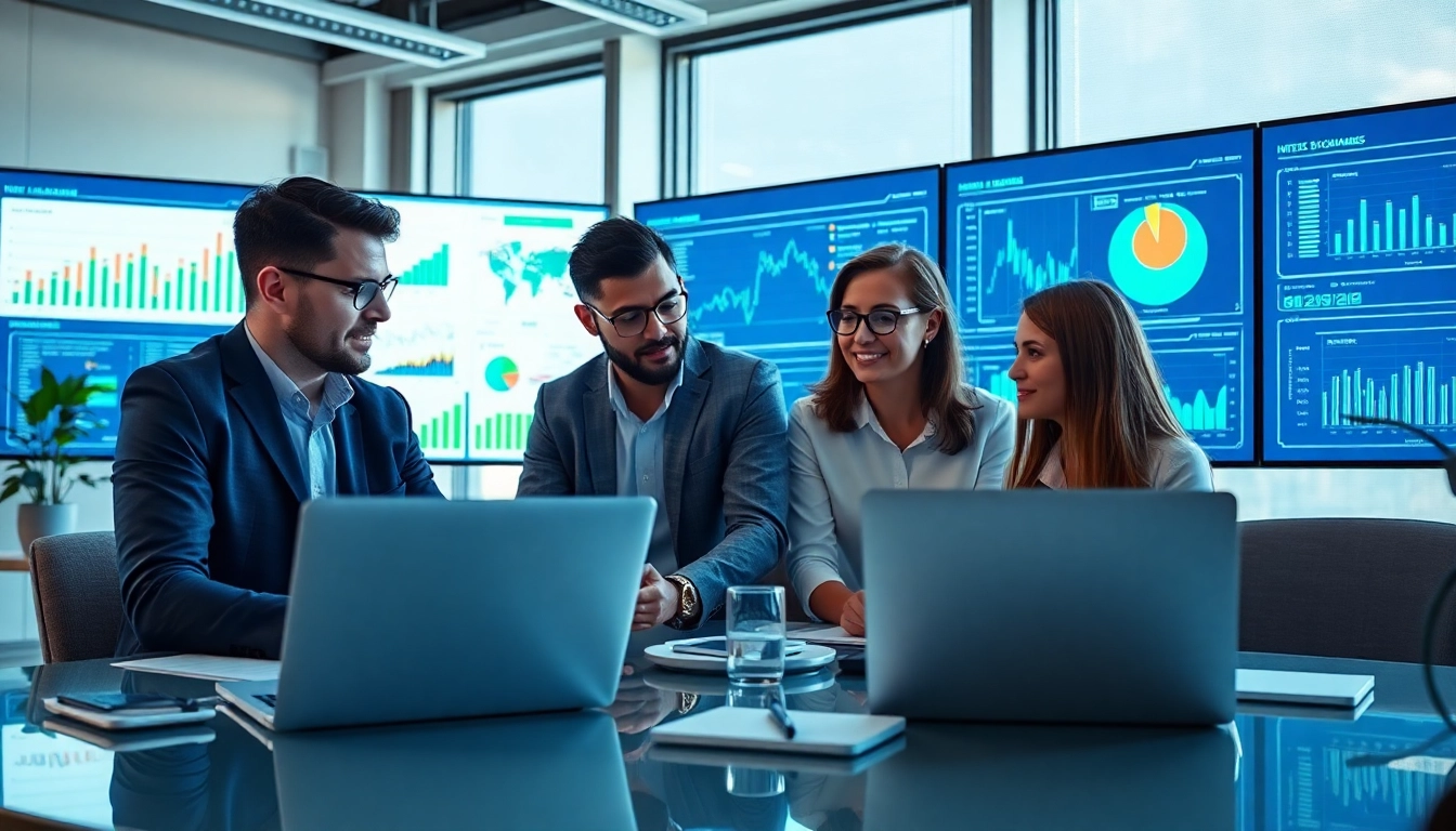 Enhance your Competitive intelligence strategy with professionals analyzing market data in an energetic office.