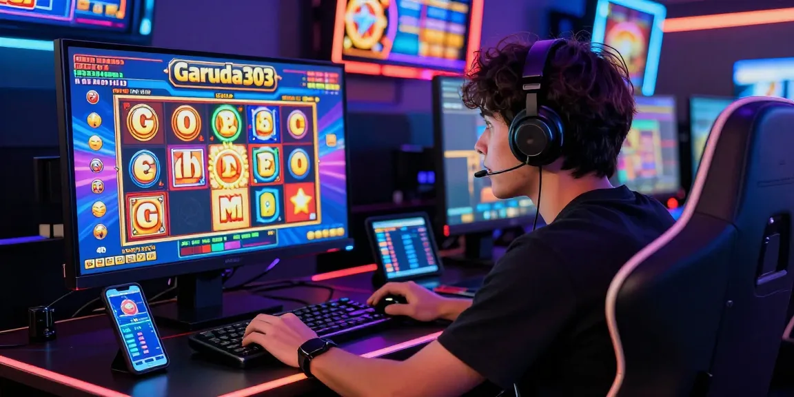 Engaging player enjoying garuda303 slot in a vibrant online gaming setup.