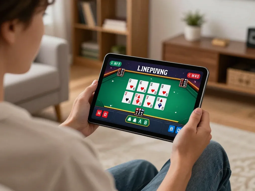 Experience exciting online gambling with Link MM88 on a cozy home setup, playing live poker.