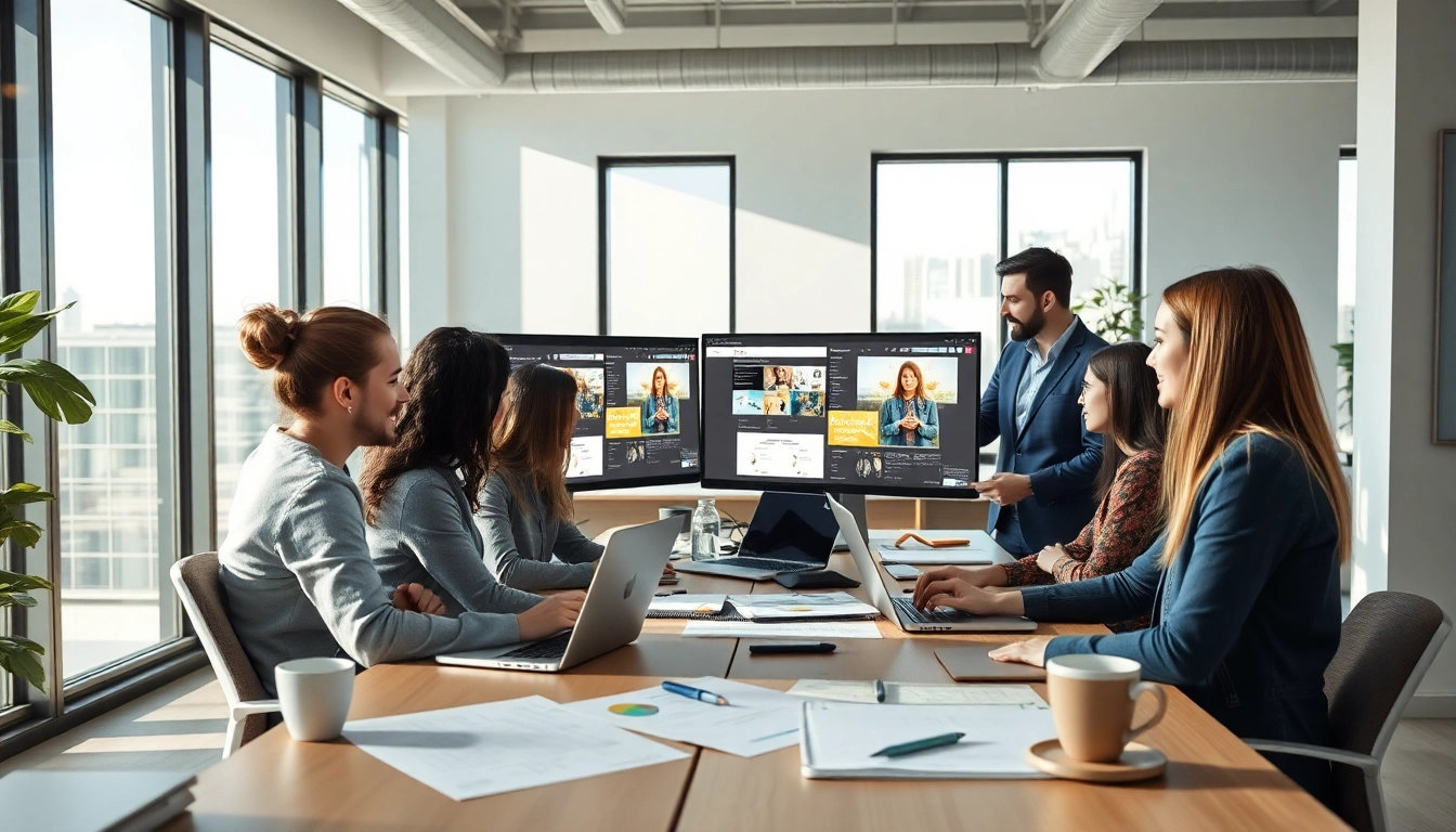 Team creating stunning web design edmonton concepts in a bright modern office environment.
