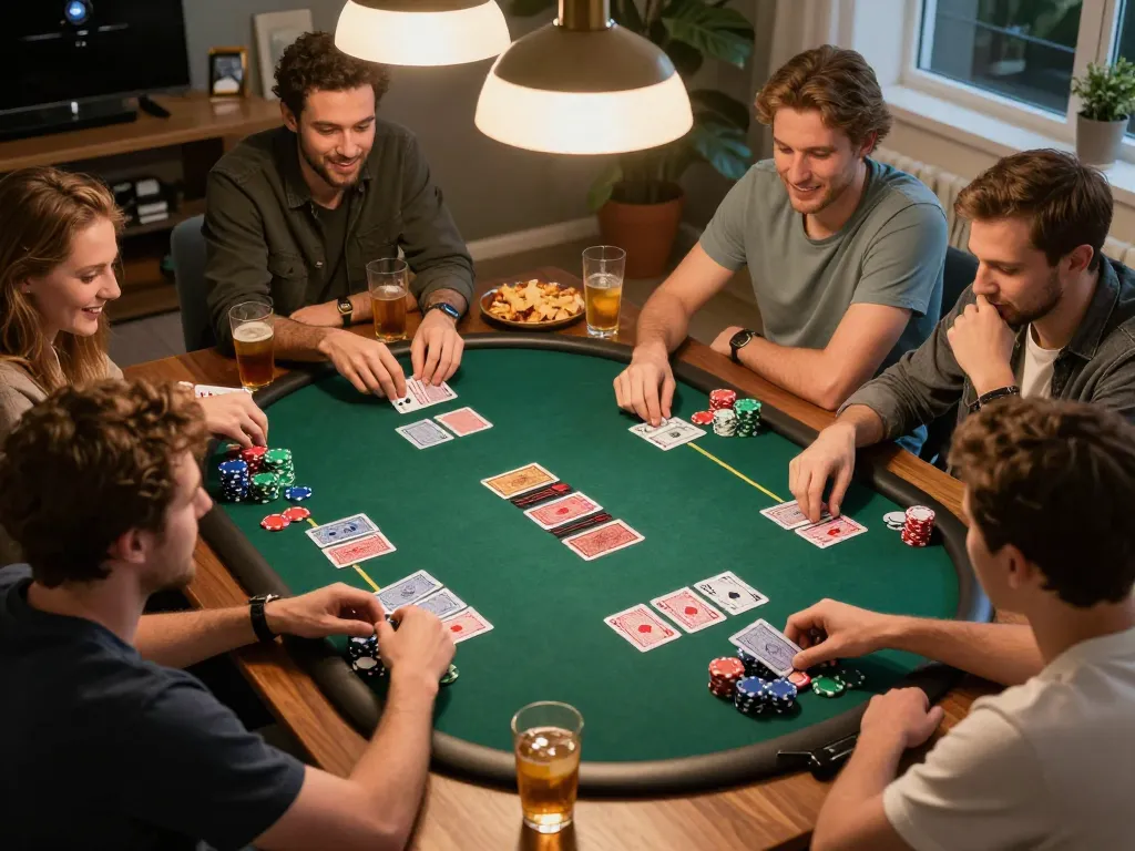 Engaged players strategizing during a poker game, showcasing the excitement of online casinos Canada.