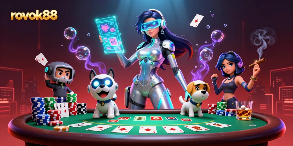Experience thrilling gaming action with rokok88 in a vibrant 3D casino scene.