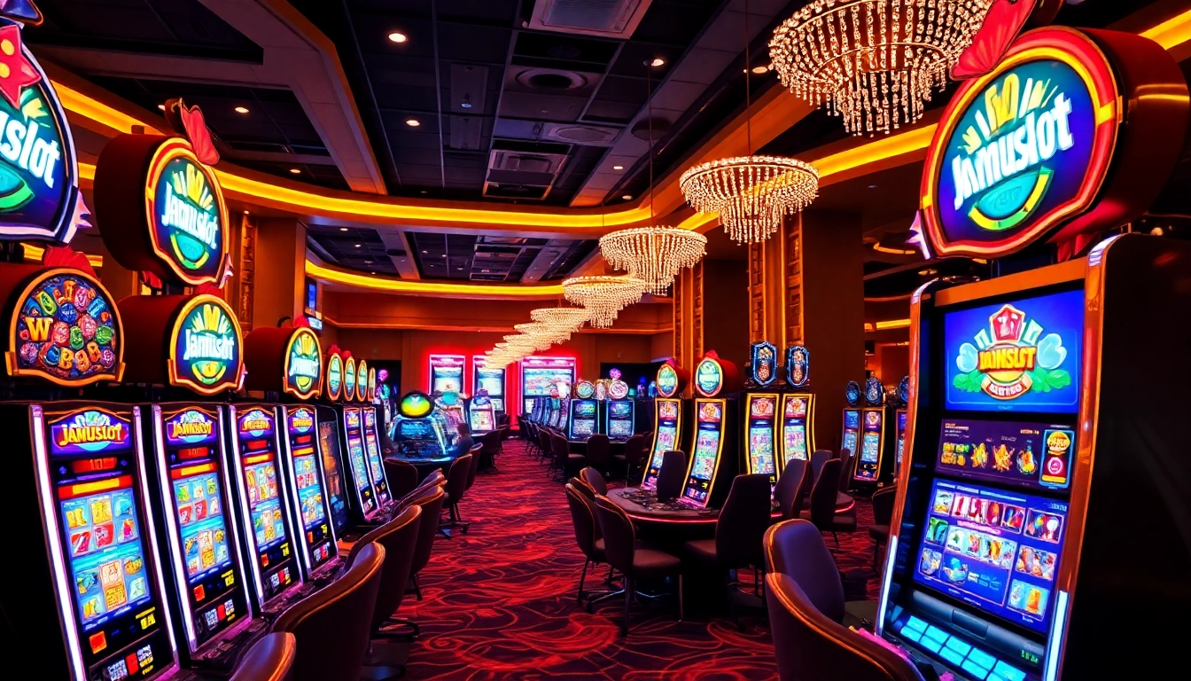 Players enjoying their wins at a vibrant casino featuring the jamuslot games and exciting slot machines.