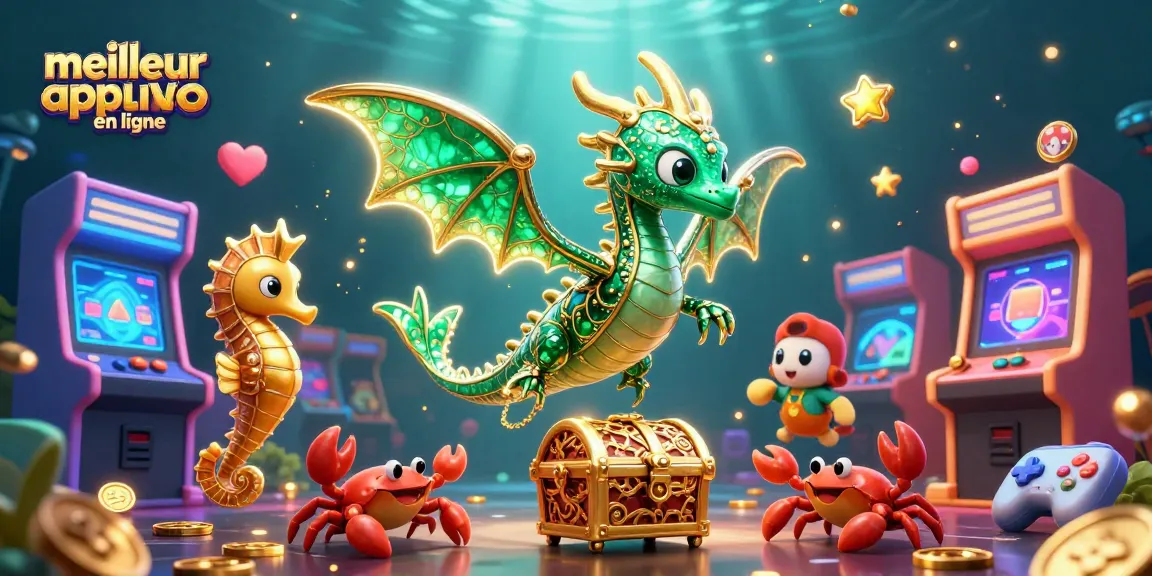 Admirez la scène fantastique du meilleur appli casino en ligne avec un dragon et des machines à jeux scintillantes.