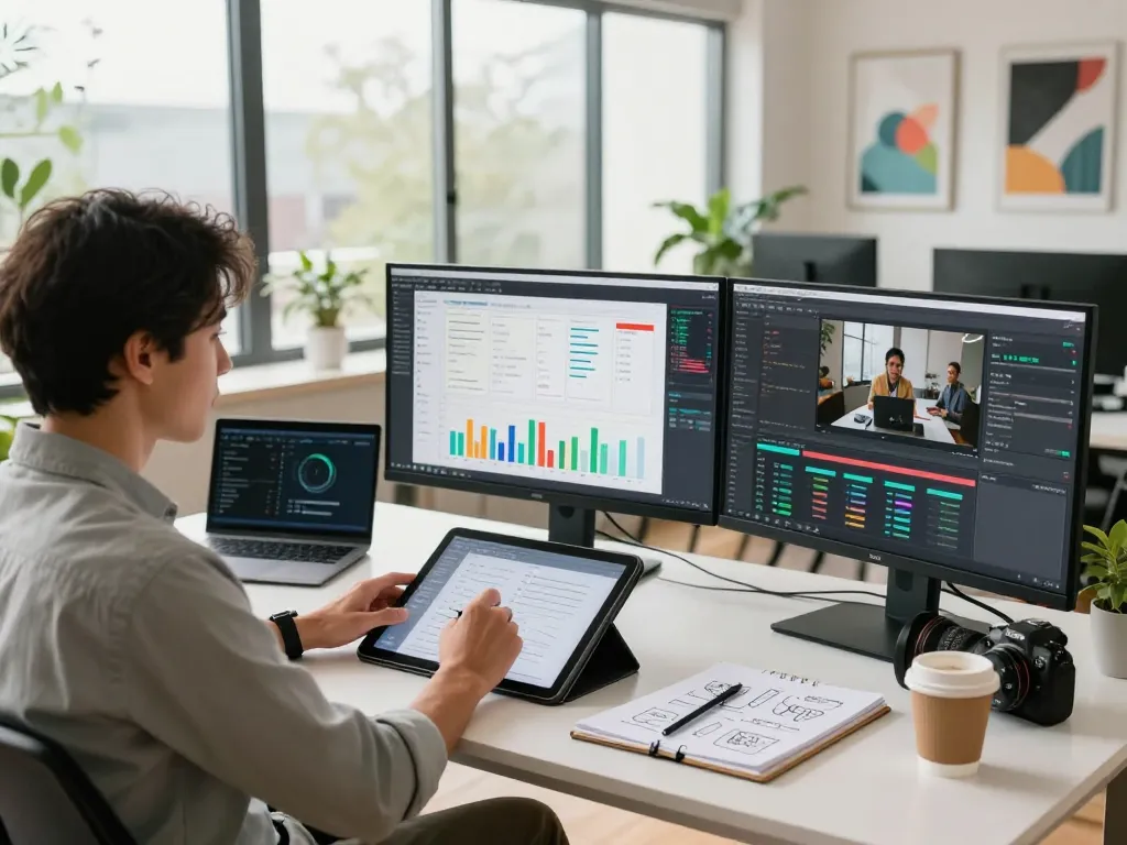 Video to prompt analysis workspace showcasing a data analyst using advanced video analysis tools.