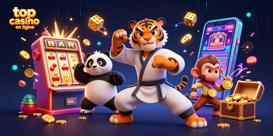 Jouez dans le top casino en ligne avec un tigre kung fu, un panda et un singe malicieux en pleine action.