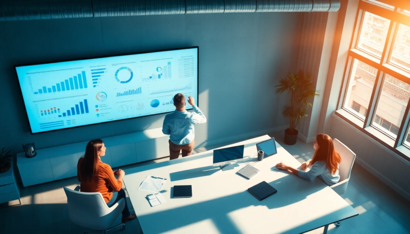 Analyze B2B competitive intelligence in a modern workspace with colleagues collaborating.