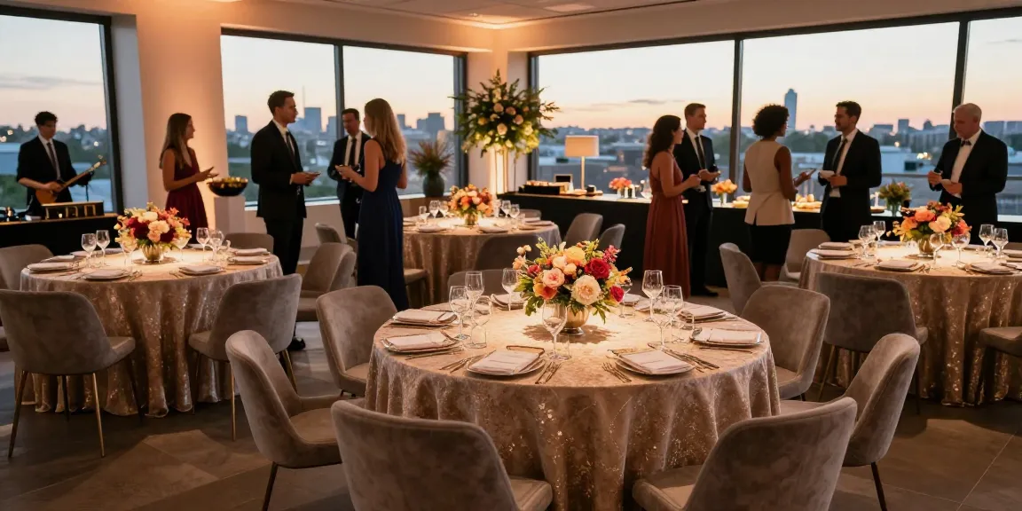 Event furniture rental showcased in a luxurious setup for social gatherings, featuring elegant tables and decor.