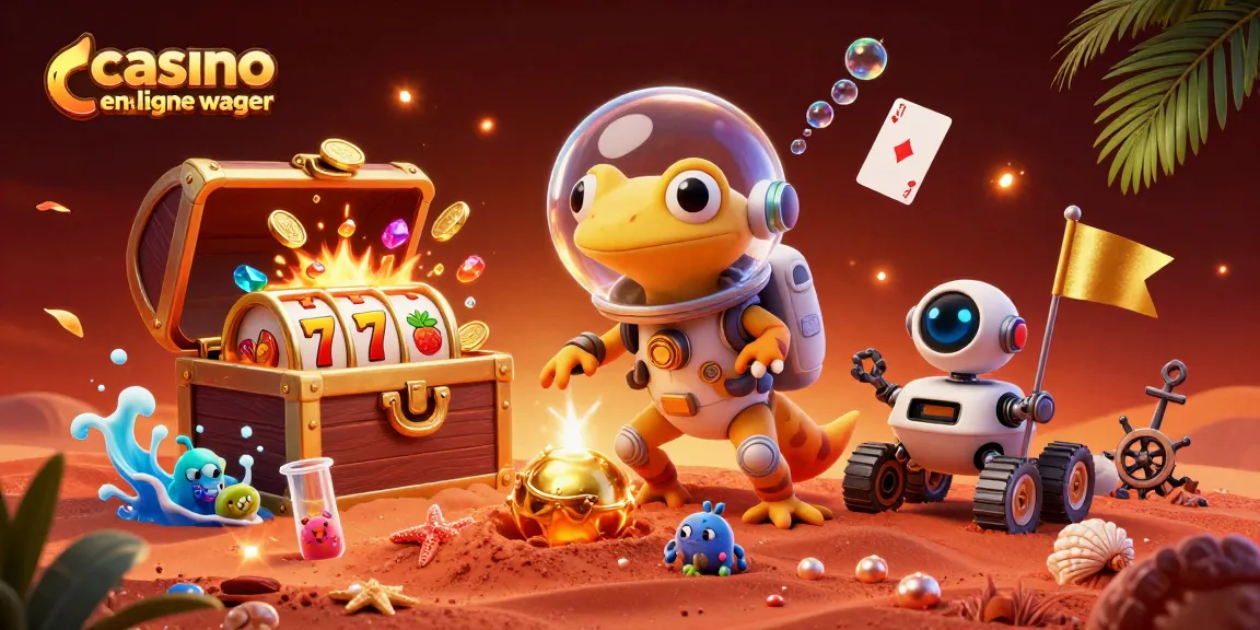 Plongée dans un casino en ligne sans wager avec un gecko et un robot explorant des trésors martiens.
