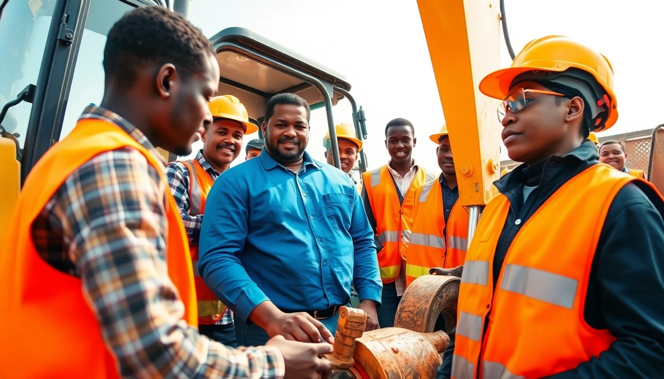 Excavator training in Durban with diverse learners operating machinery at Abethu Skills Development Center.