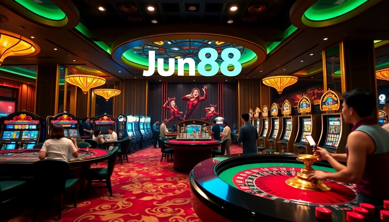 Experience the excitement of Jun88 with vibrant casino tables and enthusiastic players.