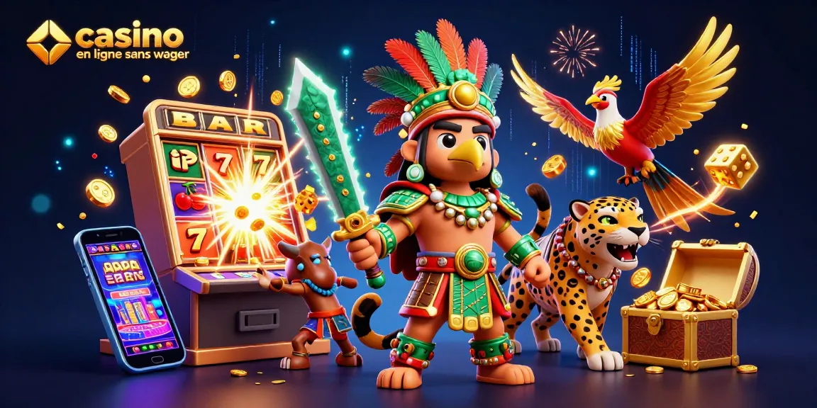 Revivez l'excitation des jeux avec casino en ligne sans wager où un guerrier aztèque rencontre la machine à sous brillante.
