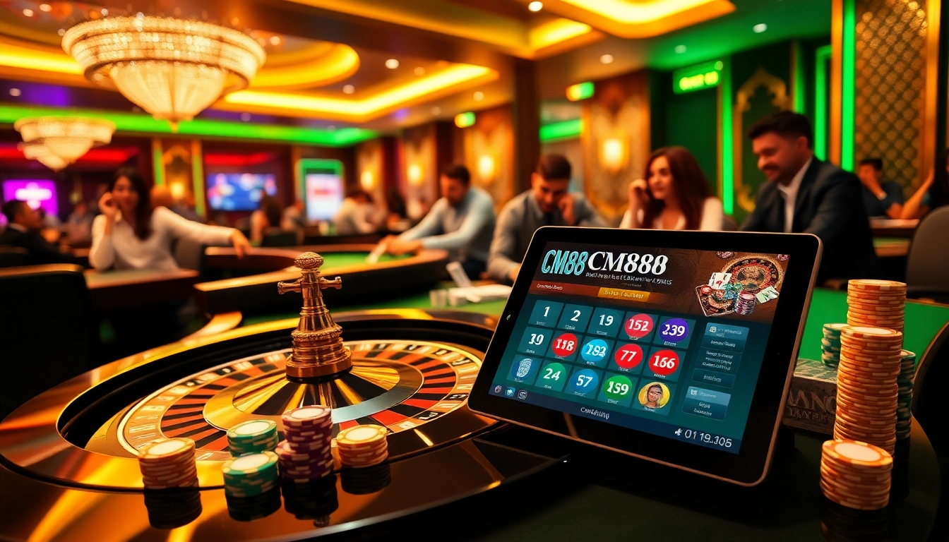 Experience the excitement of CM88 gaming with vibrant casino visuals and intense betting action.