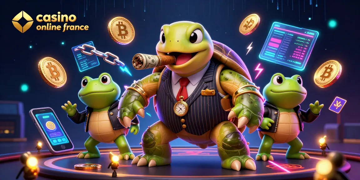 Visitez un casino online France avec un hérisson macho en costume, des grenouilles et de la crypto-monnaie.